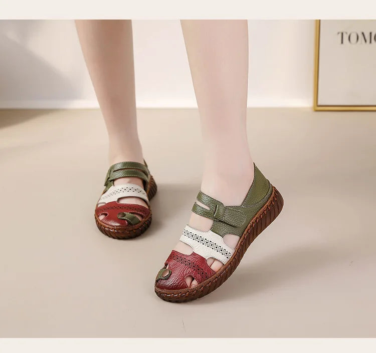 New patches gladiator sandals women's handmade bohemian shoes big size 43 woman real leather sandal ladies patchwork strap flats