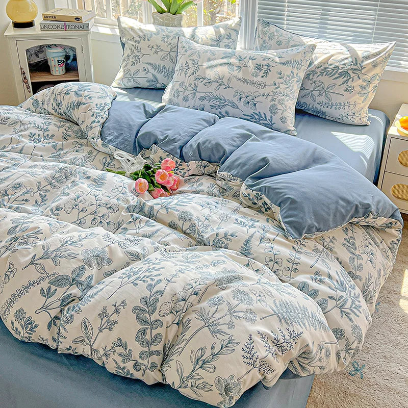 FLORAL DOUBLE YARN DUVET COVER - Washed Polyester, 14 Patterns - Soft Nights