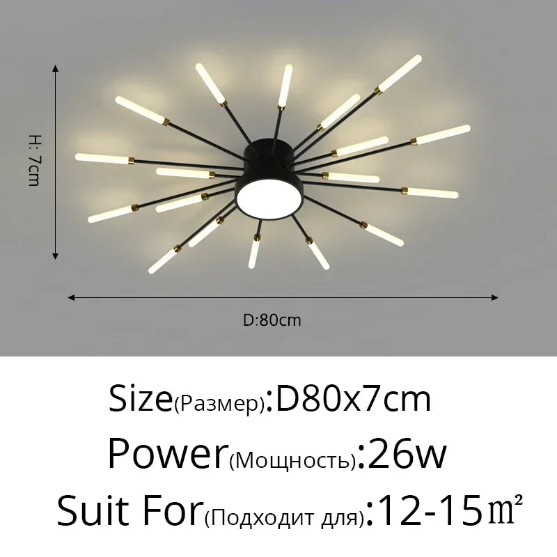 Modern LED Ceiling Chandelier – Black/Gold, 12–42 Heads, Dimmable