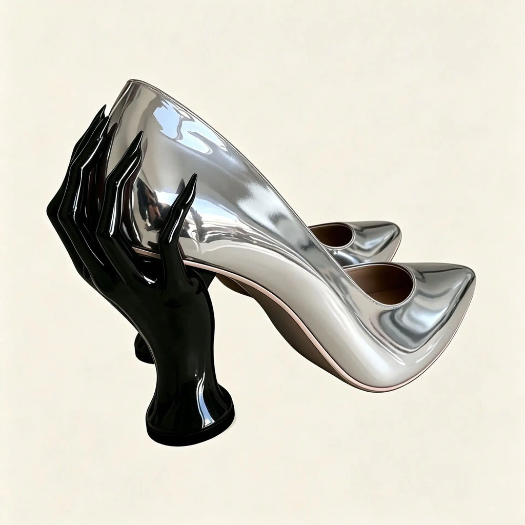 Patent Leather Pumps – Pointed Toe Sculptural Heel Slip-On