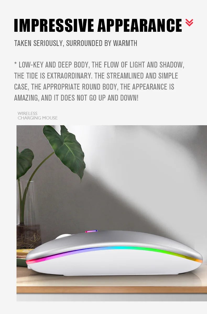Rechargeable Bluetooth Wireless Mouse with 2.4GHz USB RGB 1600DPI Mouse for Computer Laptop Tablet PC MacBook Gaming Mouse Gamer