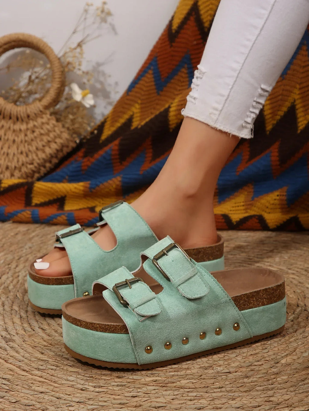 Women Summer Slippers Roman Style Open Toe Sandals Vacation Bohemian Shoes for Womens Thick Soled Platform Flat Slides Zapatos