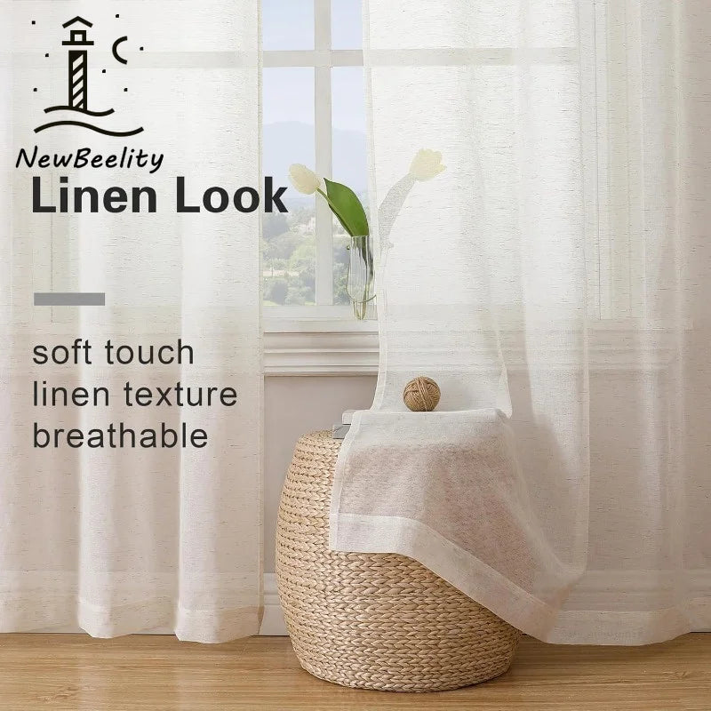 LINEN TEXTURED SHEER CURTAINS - 200gsm, 5 Headings, 25 Sizes - Calm Rooms
