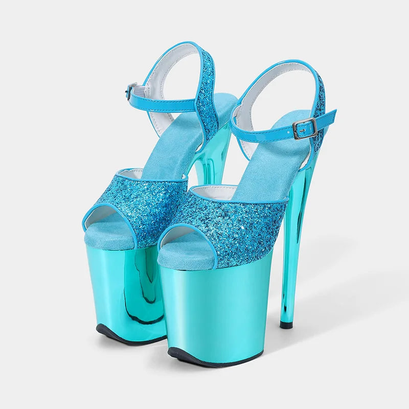 8inches Sexy Super High Heels Transparent Crystal Wedding Pole Dance Shoes 20CM Stiletto Waterproof Platform Sandals Summer