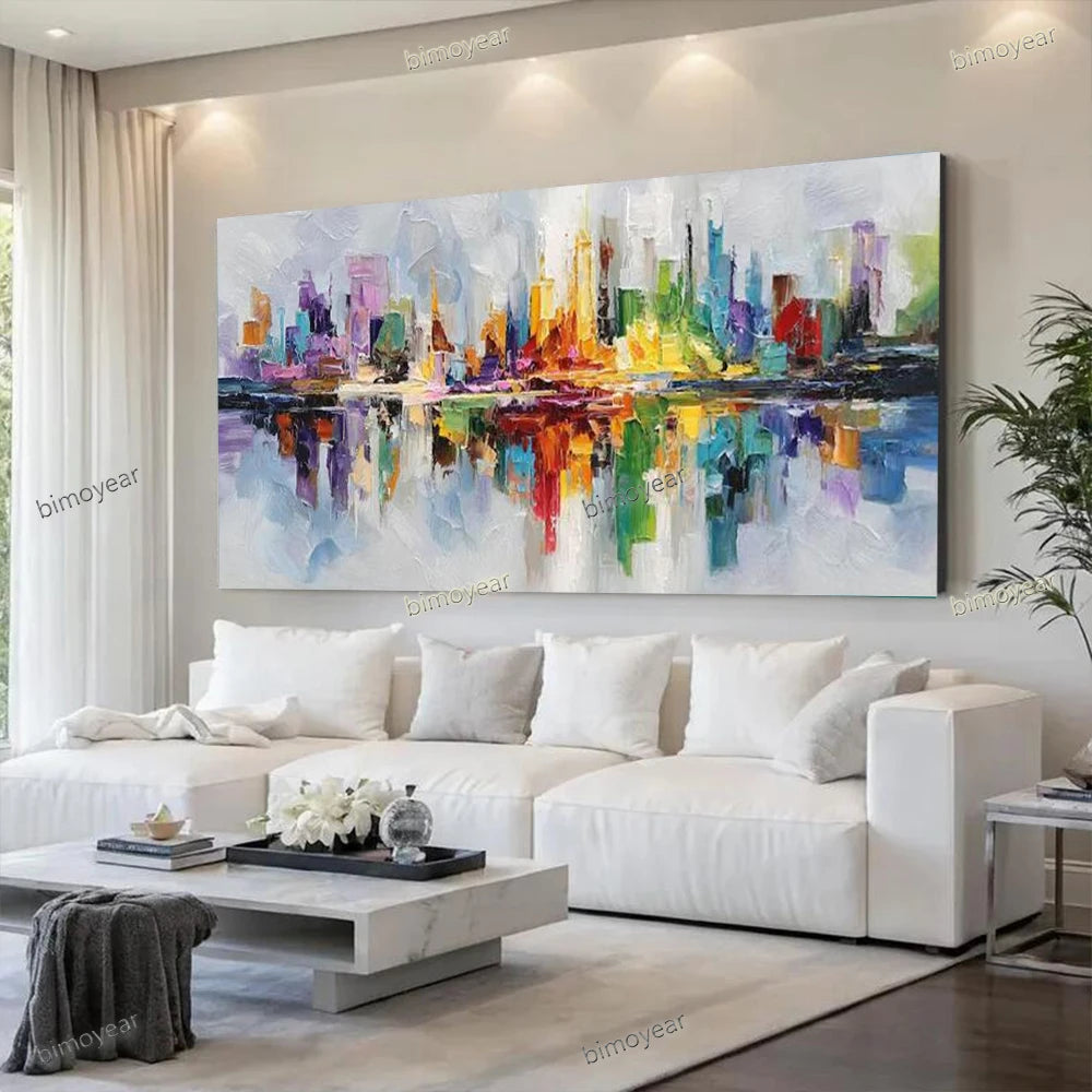 Abstract City Oil Painting - Hand Painted - Unframed Art