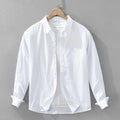 LINEN COTTON CASUAL SHIRT - Men's Loose Fit Long Sleeve Breathable Lapel Blouse Solid Color - 7 Colors