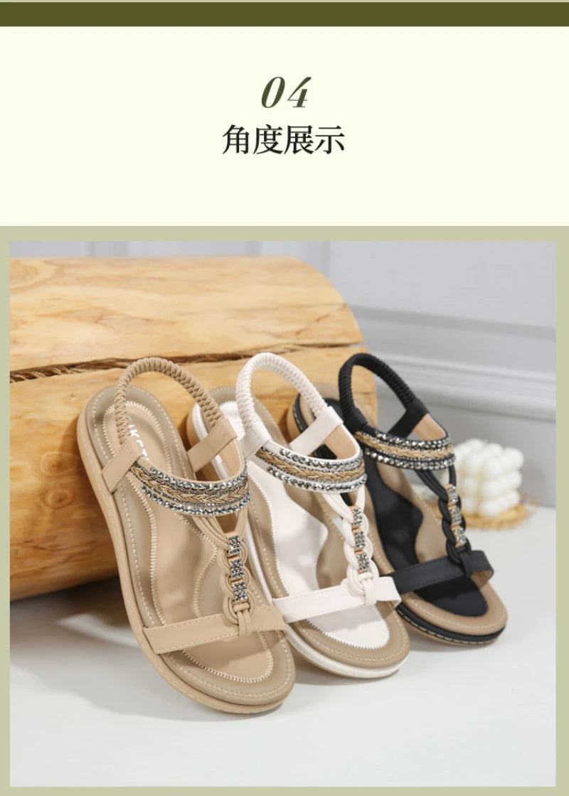 Spring And Summer 2025 New Lightweight And Comfortable Flat Sandals For Women's Elastic Straps Casual Beach Big Size Shoes
