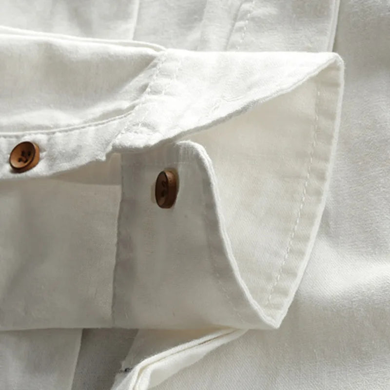 MEN'S LINEN COTTON SHIRT - Stand Collar, Long Sleeve - Easy Days