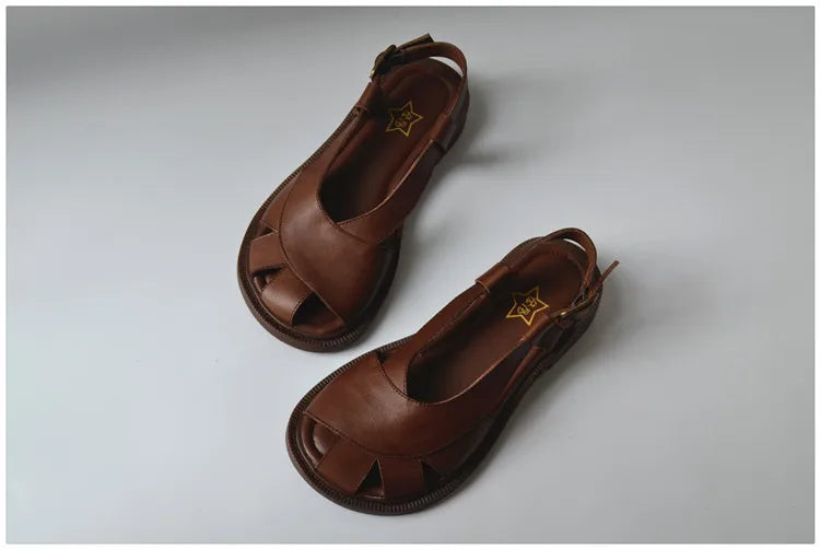 Careaymade-Genuine Leather wide toe big size sandals women's shoes original Handmade single breathable soft sole casual sandals