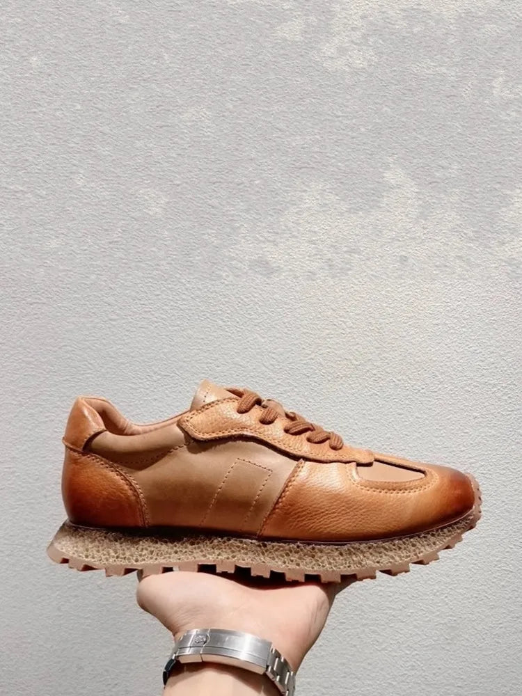 RETRO LIFT - Men's Genuine Leather Platform Sneakers - Retro Lace Up, Height Increasing, Skateboard Style