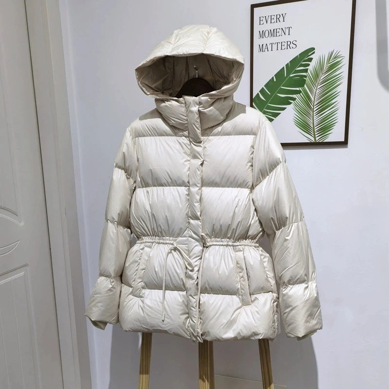 Belted Hooded Down Jacket - 90% Duck Down