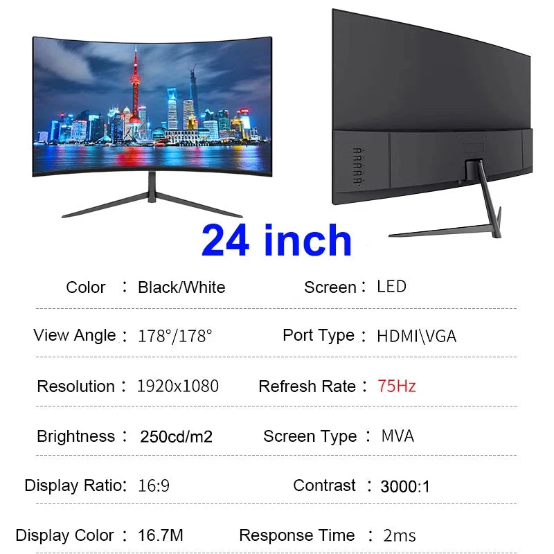 24" Curved 100Hz Gaming Monitor - FHD 1080P Immersive Display