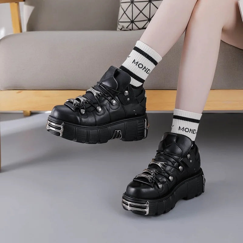 Punk Metal Platform Ankle Boots – Unisex High Heel