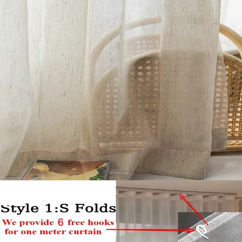 S-FOLD LINEN-LOOK SHEER CURTAINS - 80gsm Yarn Tulle, 5 Headings - Elegant Waves, Easy Rooms