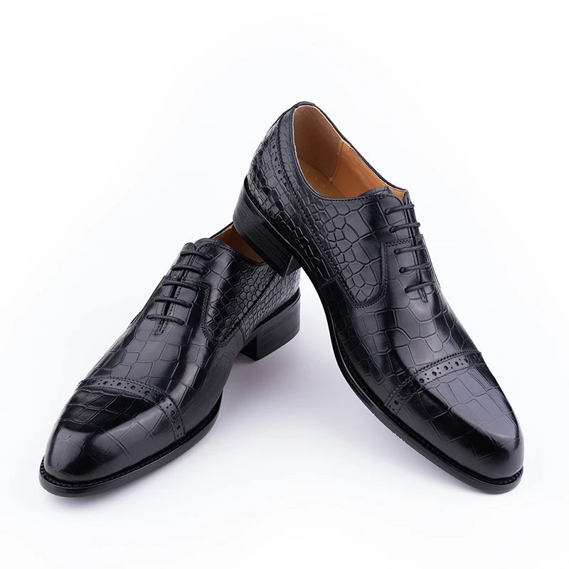 PRINT LUXE - Men's Genuine Leather Oxford Dress Shoes - Formal Evening Office