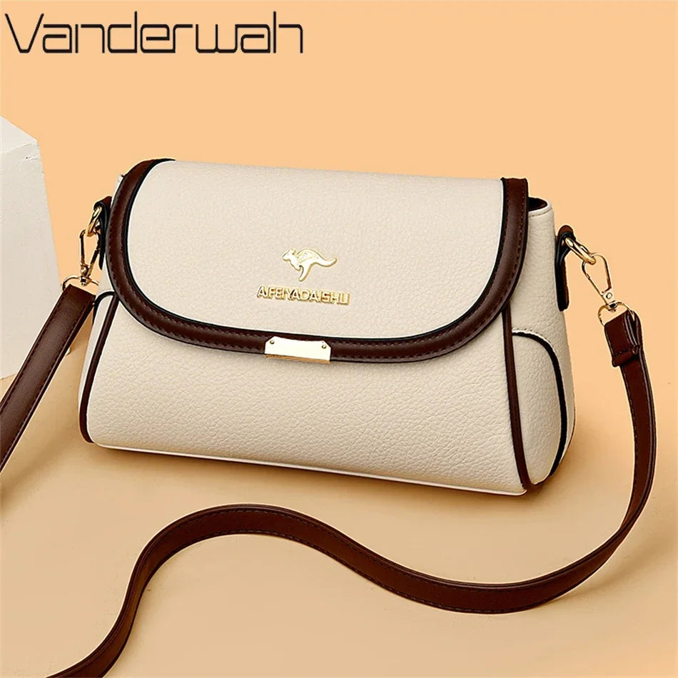 Elegant Small Crossbody Bag - Cream & Brown Messenger