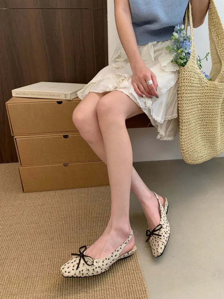 Summer Polka Dot Butterfly-knot Women Sandals Comfort Slip On Slingbacks Mules Shoes Ladies Dress Street Style Low Heel Shoes