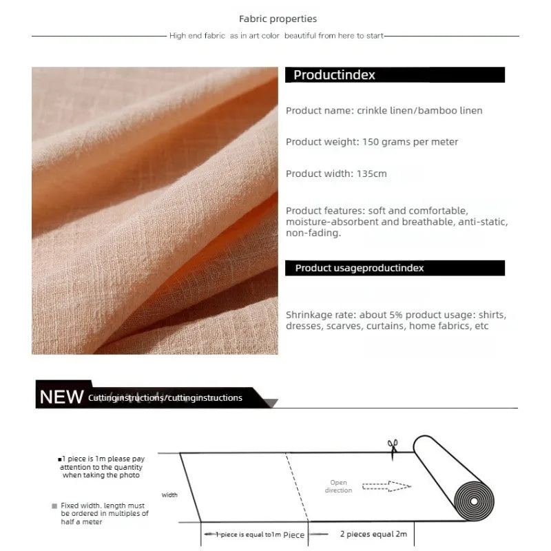 SLUB COTTON LINEN CREPE FABRIC - 135cm Wide, 26 Solid Colours - Everyday Sewing