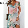 Elegant Women's Midi Dresses 2025 New Summer Fashion V-Neck 3D Printed Dress Casual Tie Dye Gradient Loose A-Line Dress Vestidos