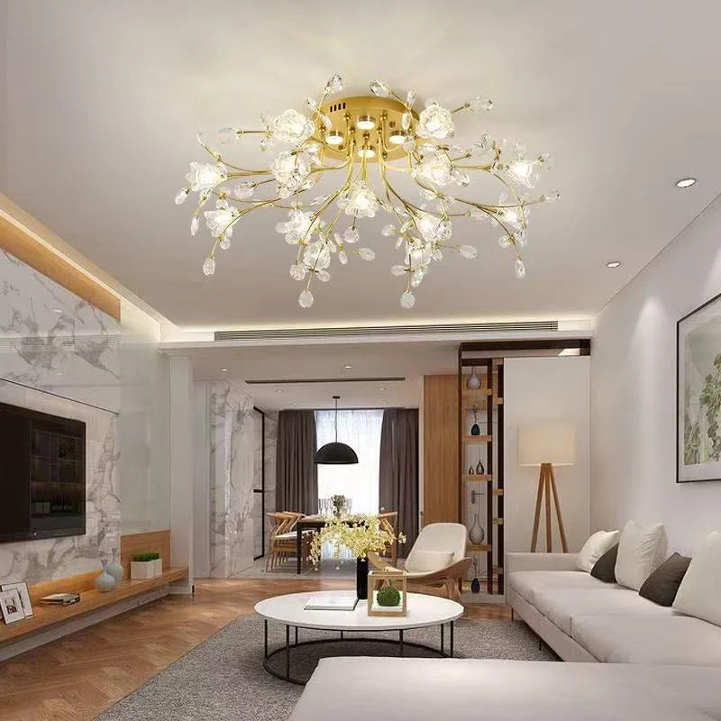 European K9 Crystal Ceiling Light – Gold, D55–90cm + Wall Lamp