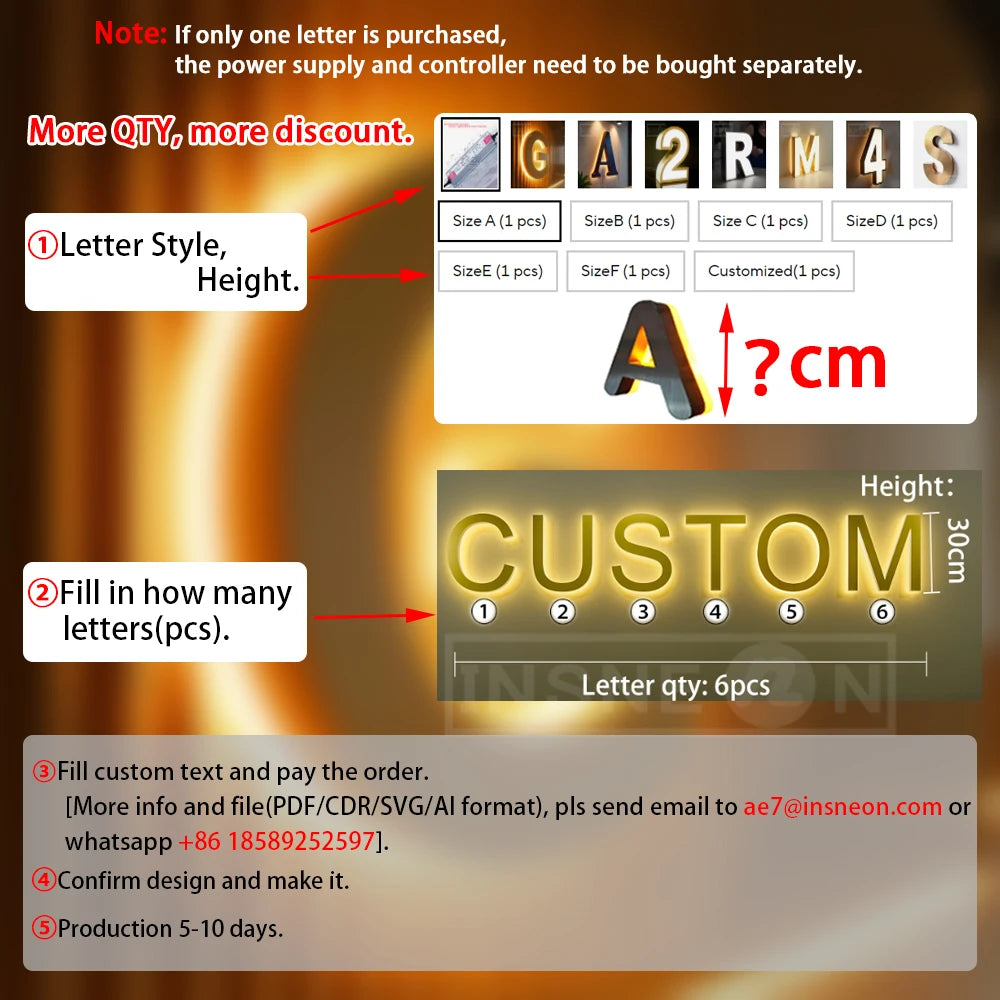 3D LED Logo Letters - Backlit Acrylic Signage - Gold Glow