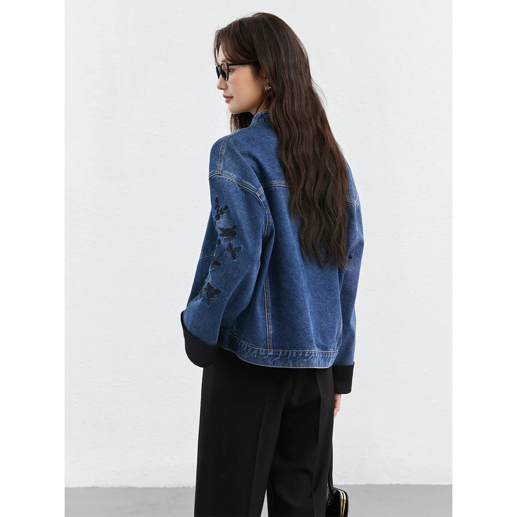 Vimly Embroidered Denim Jacket - Straight Cut