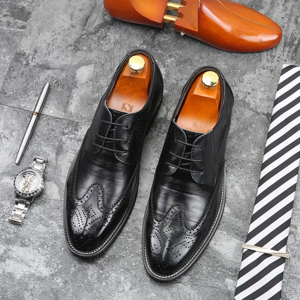 Men's Wingtip Oxford Shoes - Pointed Toe Lace-Up Business Dress Large Sizes
