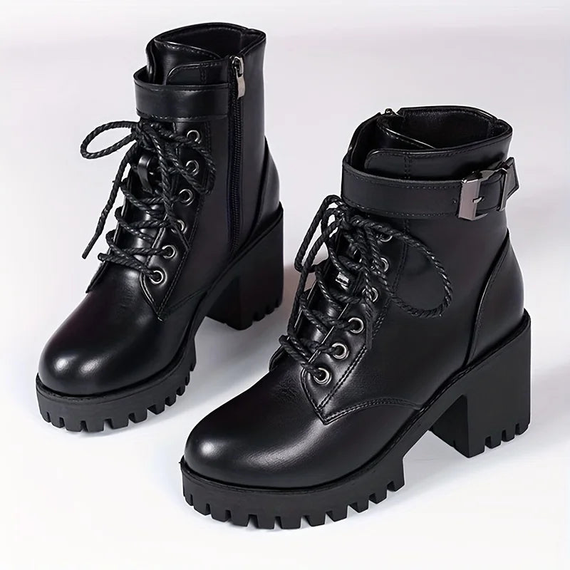 Lace-Up Buckle Ankle Boots – Wedge Heel