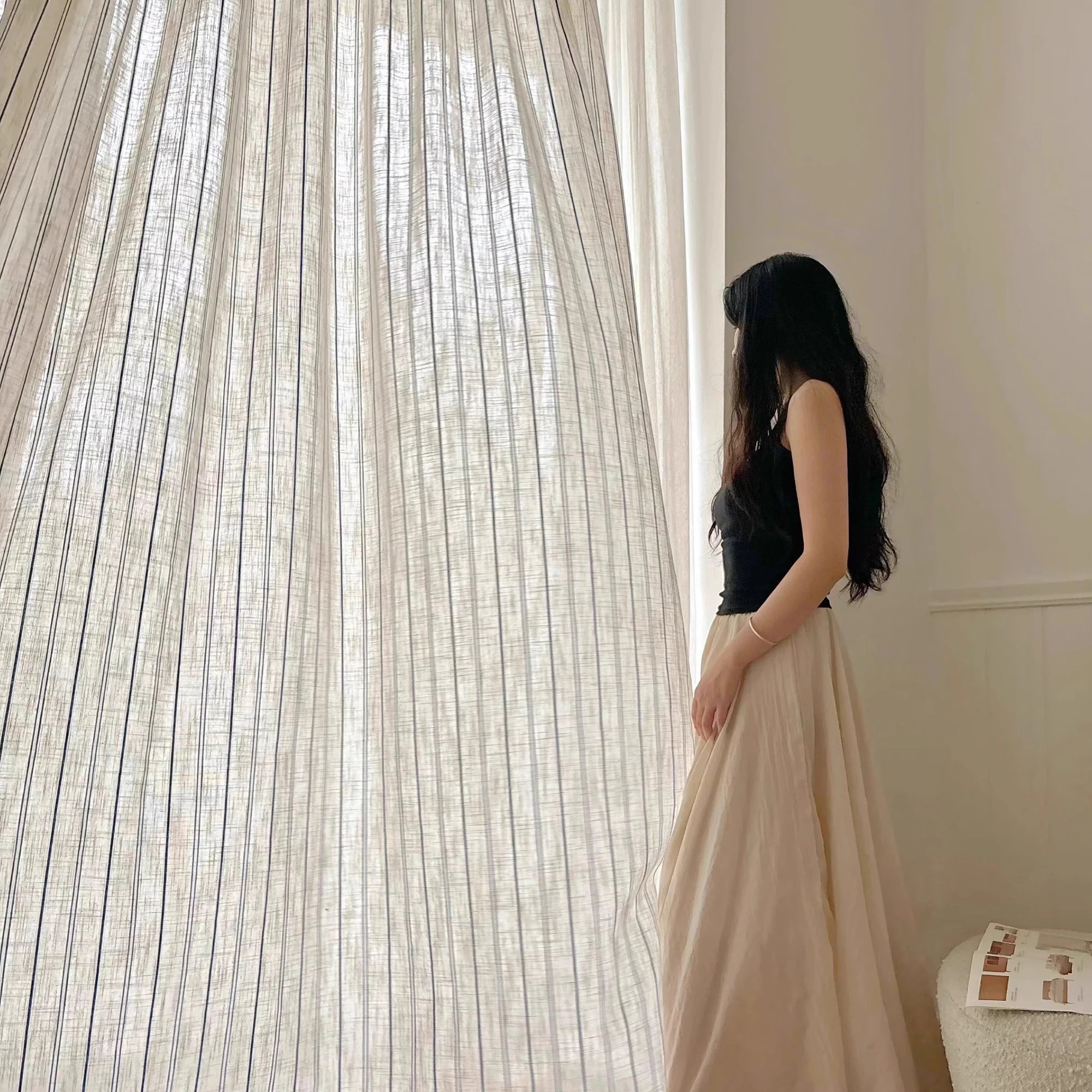 CREAM LINEN GAUZE SHEER CURTAINS - 130gsm Grainy Voile, 3 Headings - Soft Rooms, Slow Mornings