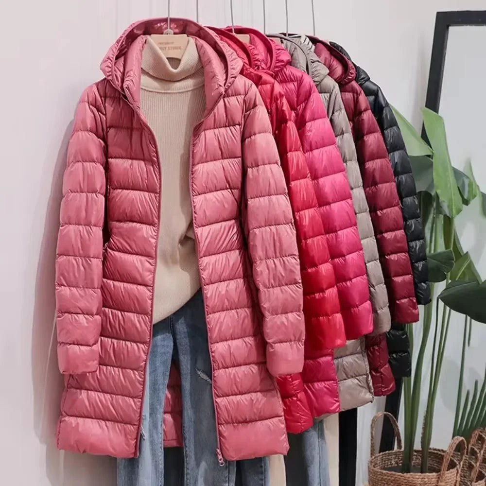 Slim Long Parka – Detachable Hood Light Down Fill