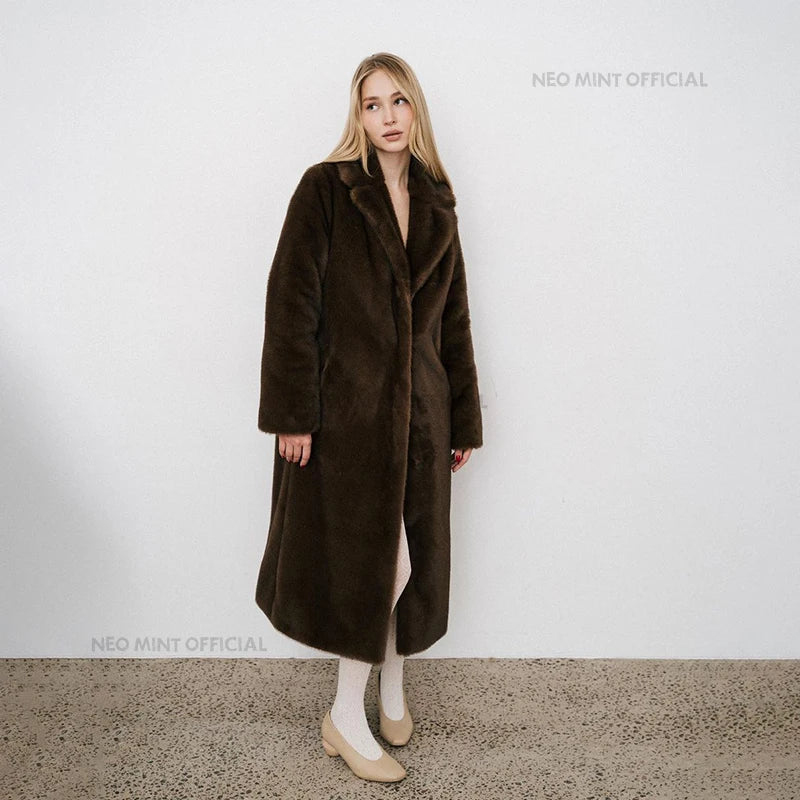 Neo Mint Faux Mink Fur Coat - Crystal Hooks X-Long