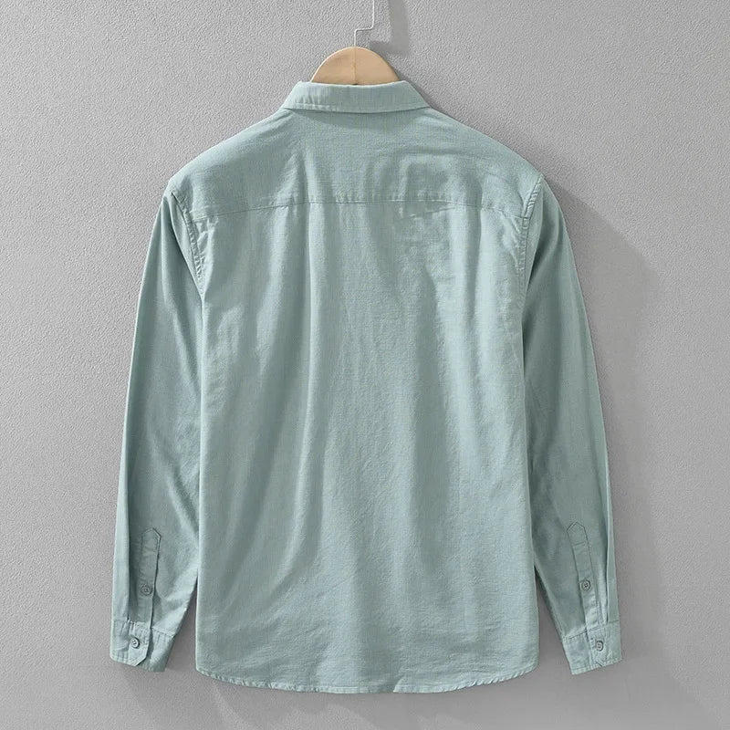 LINEN COTTON CASUAL SHIRT - Men's Loose Fit Long Sleeve Breathable Lapel Blouse Solid Color - 7 Colors