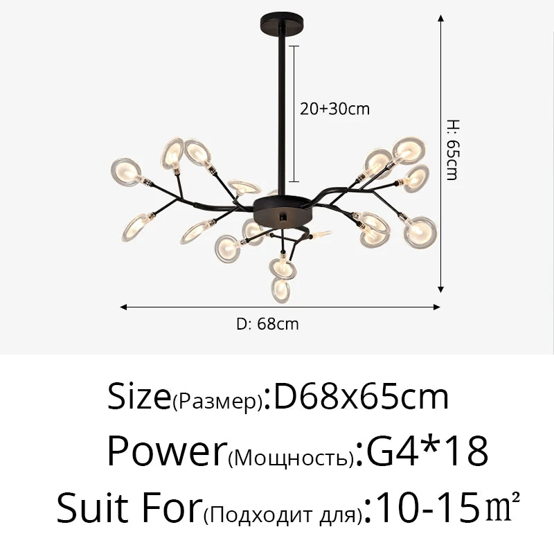 Nordic Firefly LED Chandelier – 9 to 54 Heads, Black or Gold