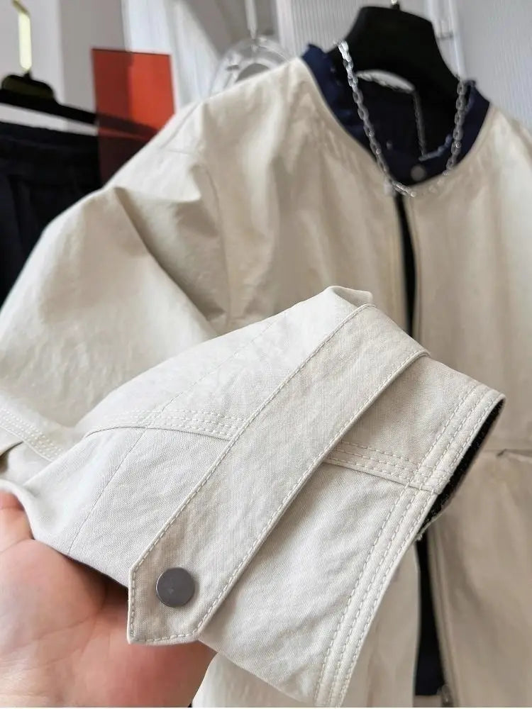 Ladies Short Jacket 2026 Spring Autumn Temperament Round Neck Lady Outerwear Casual Elegant Women's Be All-match Coat