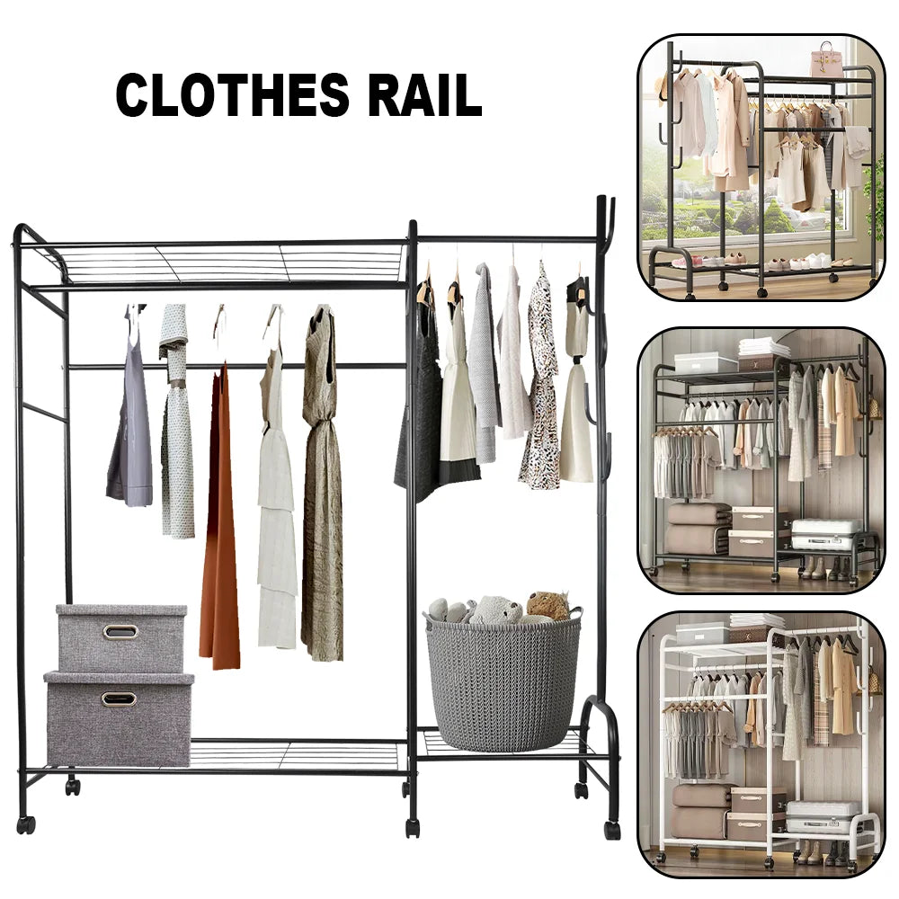 Heavy Duty Clothes Rack – Double Rod & 3 Shelves
