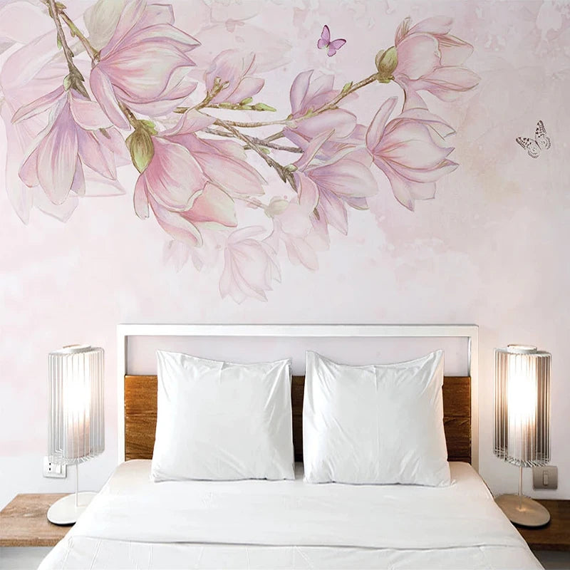 Custom 3D Pink Floral Wall Mural – Hand Painted, 7 Materials