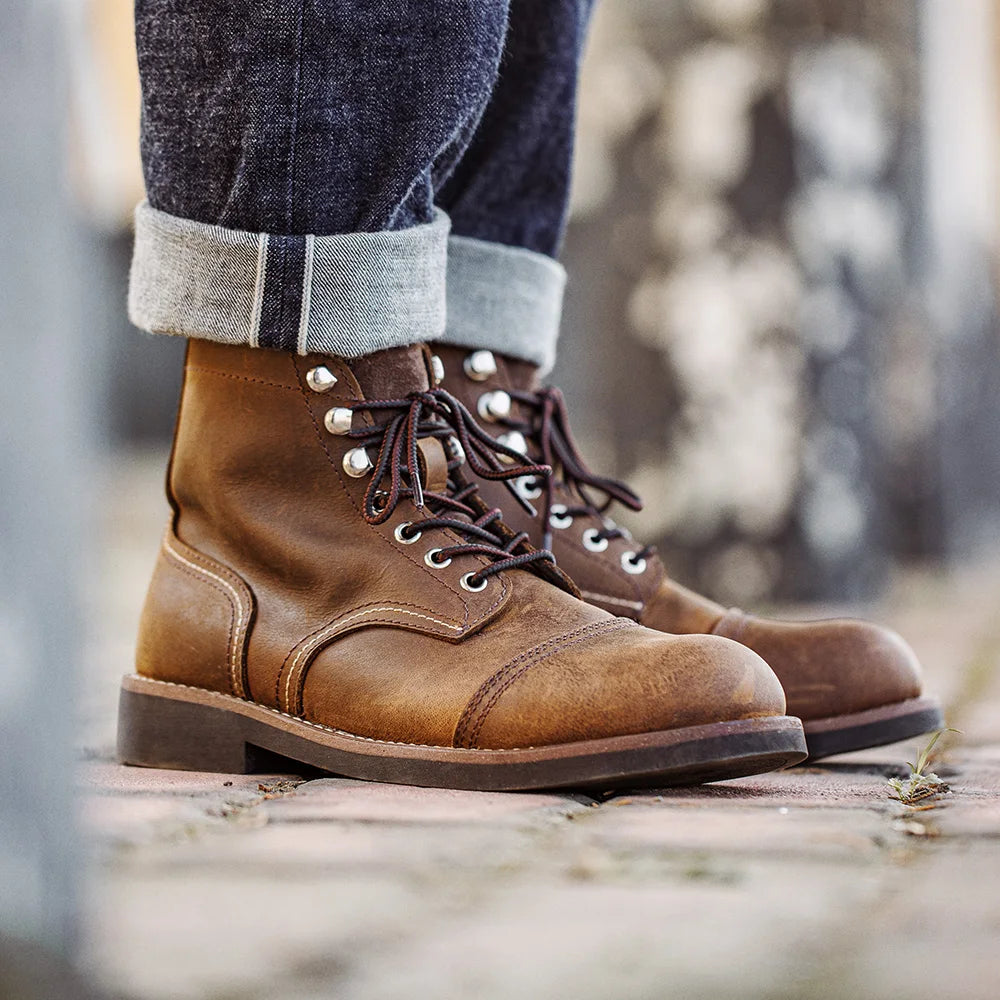 Maden 8111 - Full-Grain Crazy Horse Leather Ankle Boots - Retro Workwear Lace-Up