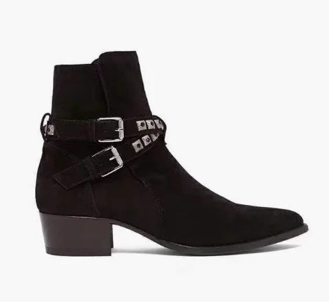 Rivet Chelsea Boots - Buckle Strap Handmade Genuine Leather British Style Pointed Toe