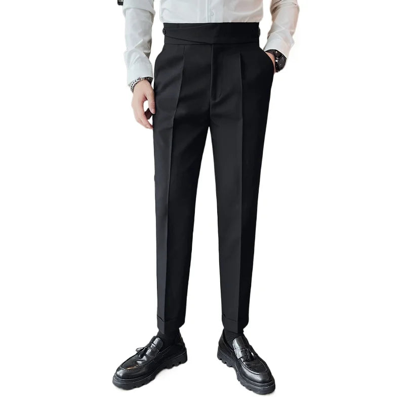 NAPLES SLIM - Men's High Waist Slim Tapered Business Suit Trousers - Black, W29–36
