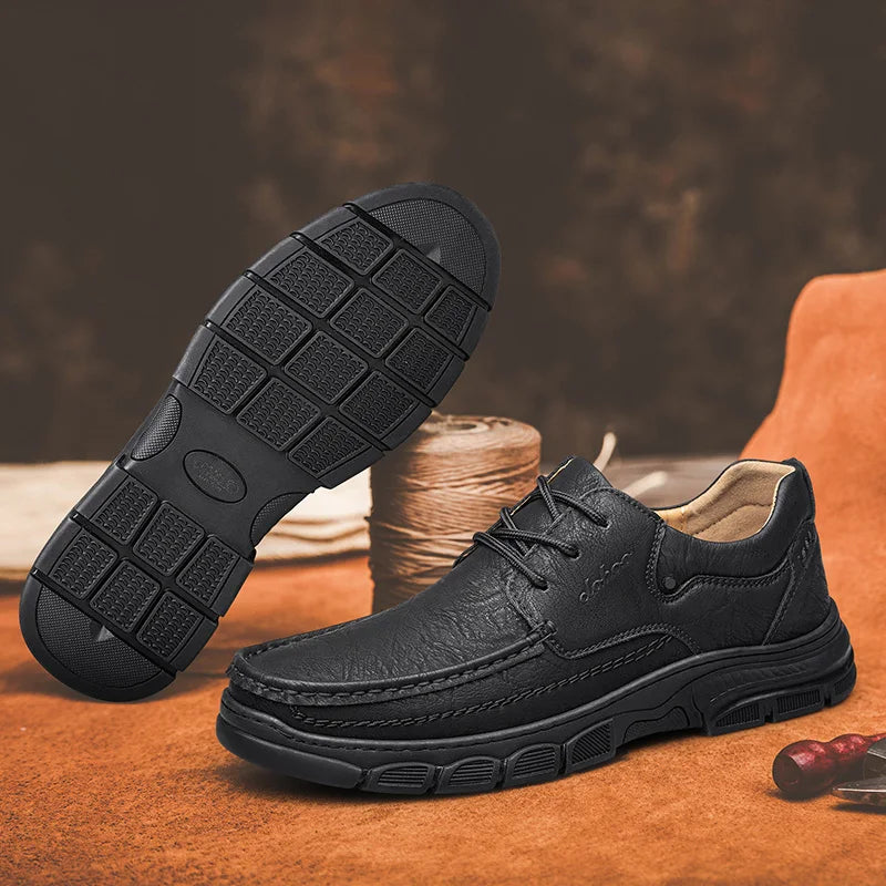 SOLE CRAFT - Men's Handmade Leather Loafers - Thick Rubber Sole, Breathable, Classic Sewn