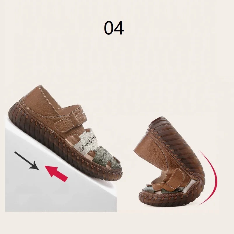 New patches gladiator sandals women's handmade bohemian shoes big size 43 woman real leather sandal ladies patchwork strap flats