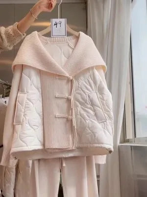 Knitted Shawl Collar Jacket – Quilted Loose Cardigan