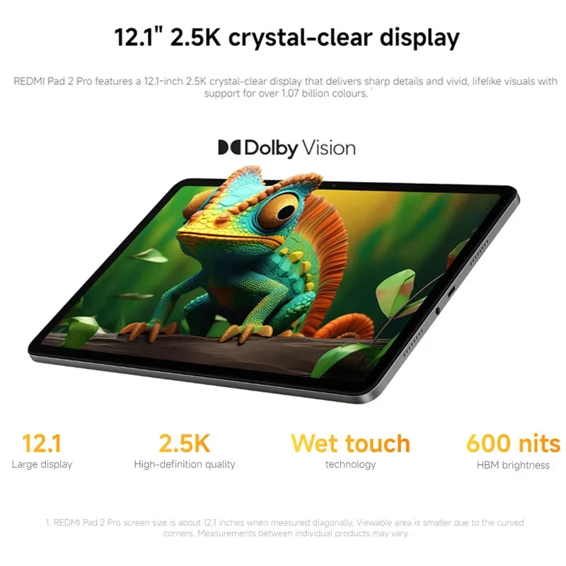 Xiaomi Redmi Pad 2 Pro 6GB 128GB Snapdragon®7S Gen 4 12.1 "2.5K 120Hz refresh rate 12000mAh Battery 8MP Camera No Chager