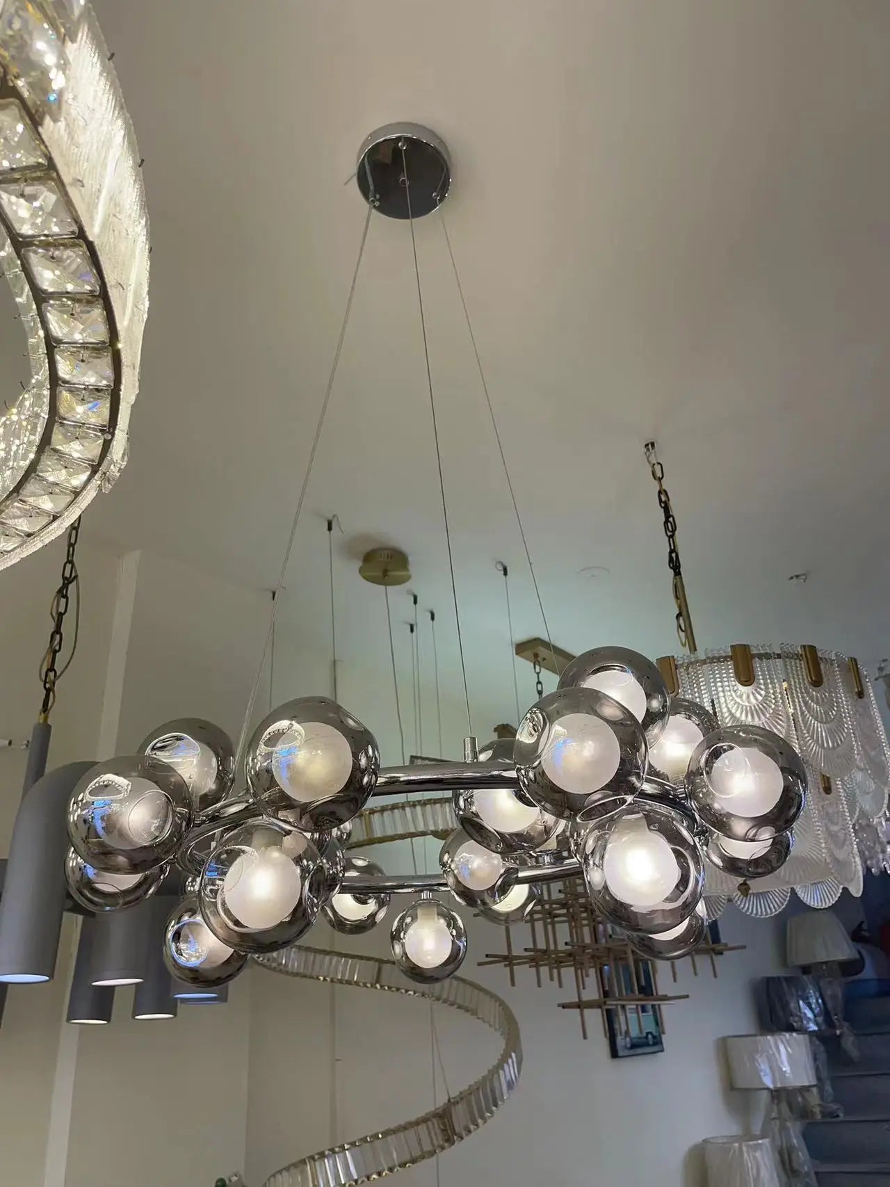 Glass Ball Chandelier – Gold/Black, 8–45 Heads, Scandinavian
