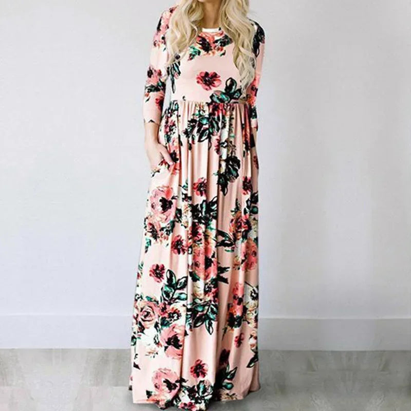 Summer Maxi Dress Women 2025 Pink Floral Print Boho Beach Dress Ladies Evening Party Long Dress Sundress Vestidos De Festa 3XL