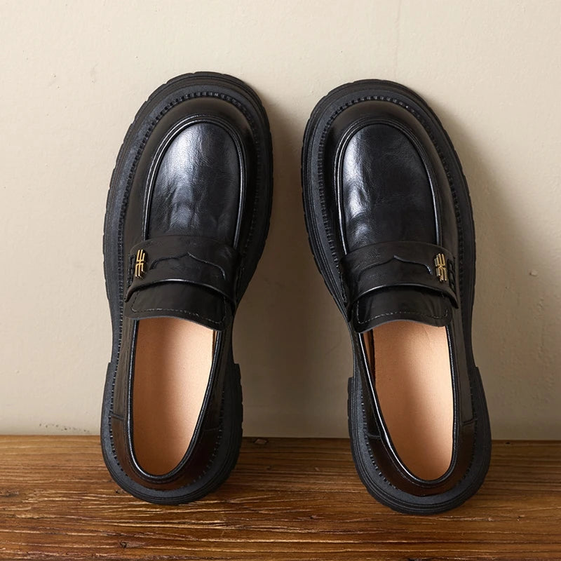Thick-Sole Loafers – Slip-On Retro Leather Flats