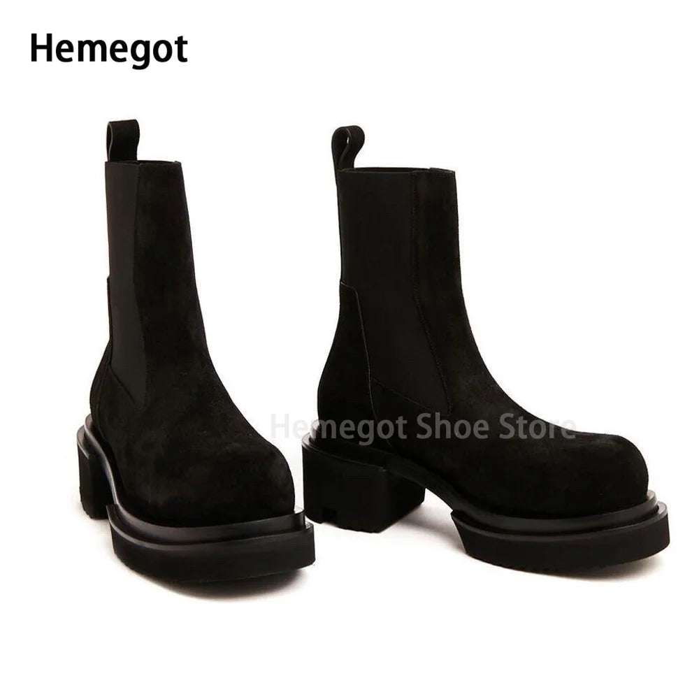 CATWALK KING - Men's Cowhide Chelsea Boots - Thick Sole, High Heel, Platform Catwalk Style