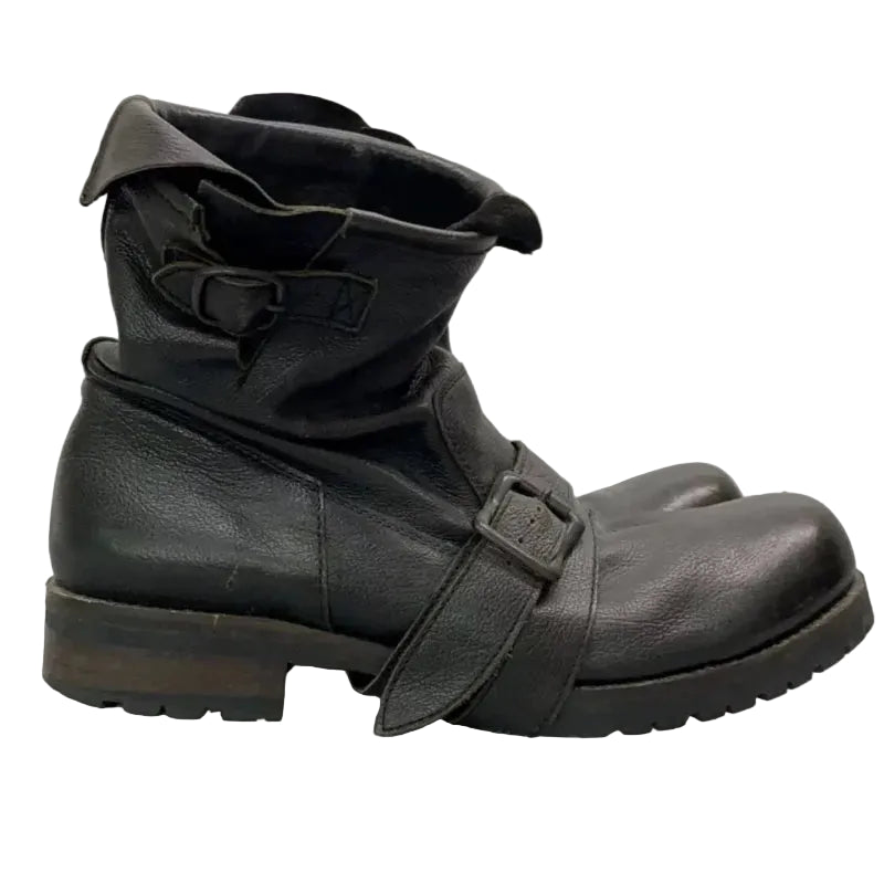 Urban Combat Boots - Buckle Strap Round Toe Low Heel Minimalist Street Style