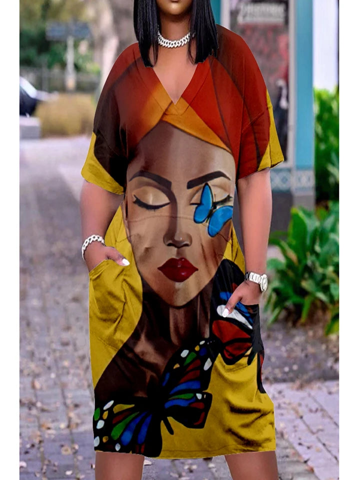 Fashion Native Midi Dresses Women Bohemian Party Evening Dress Women's Fashion African Dress Female Letter Sexy Sundress Slim