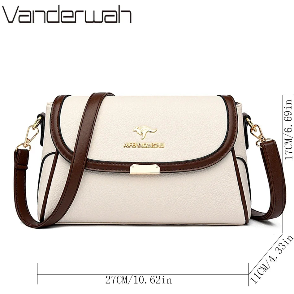 Elegant Small Crossbody Bag - Cream & Brown Messenger